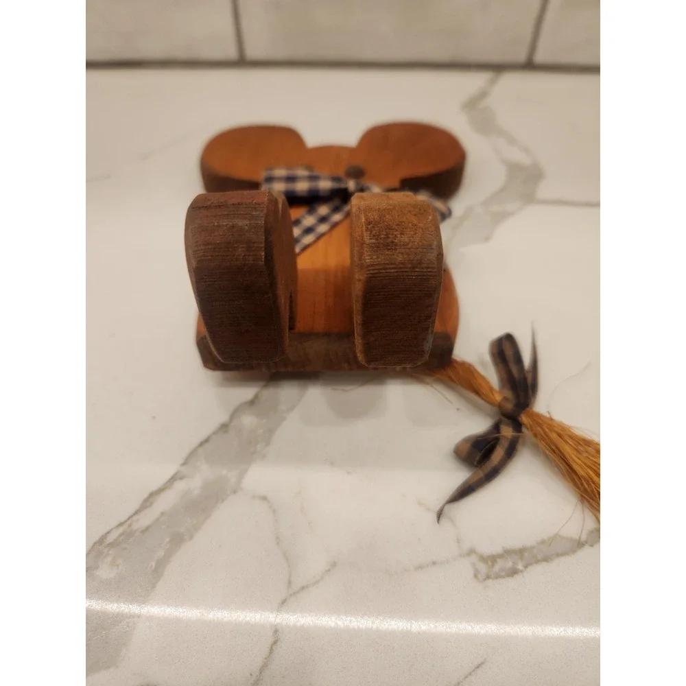 Vintage Mouse Wood Shelf Sitter Country Rustic Farmhouse Cottagecore W/Blue Bow‎